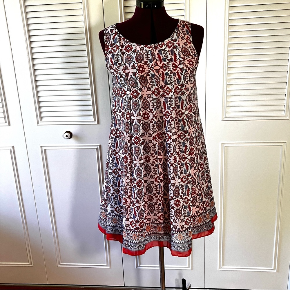 Max Studio Floral Shift Dress Sleeveless -  Orange White Blue Small